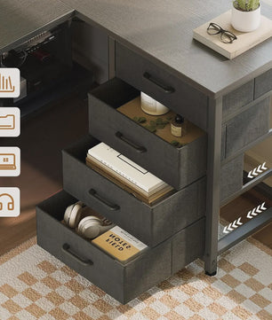 Wit L-vormig Hoekbureau met 4 Lades, Geïntegreerde Socket & USB Oplaadpoort - 155x110 cm