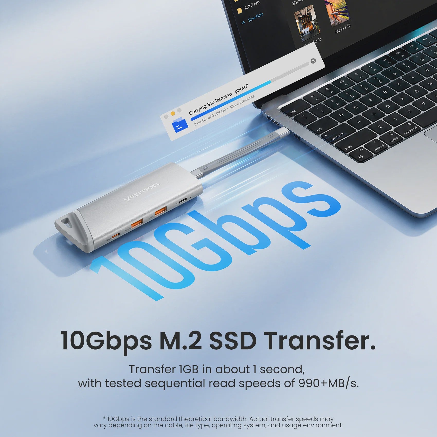 Vention USB-C Hub & M.2 NVMe SSD Enclosure: 10Gbps, 100W PD Oplader