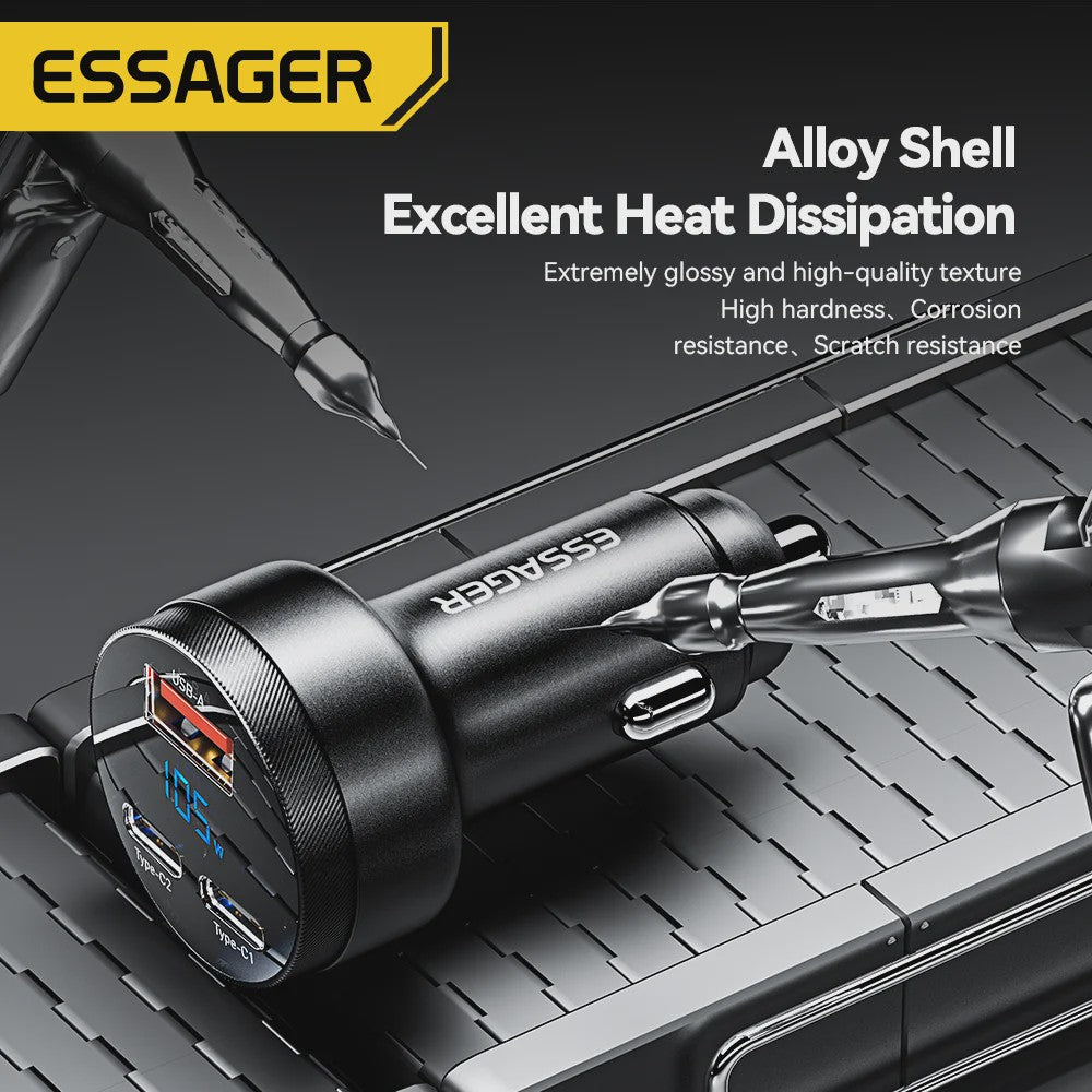 Essager 105W Auto Oplader: Snelladen met USB-C, QC4.0, PD & PPS voor iPhone, Samsung, Xiaomi