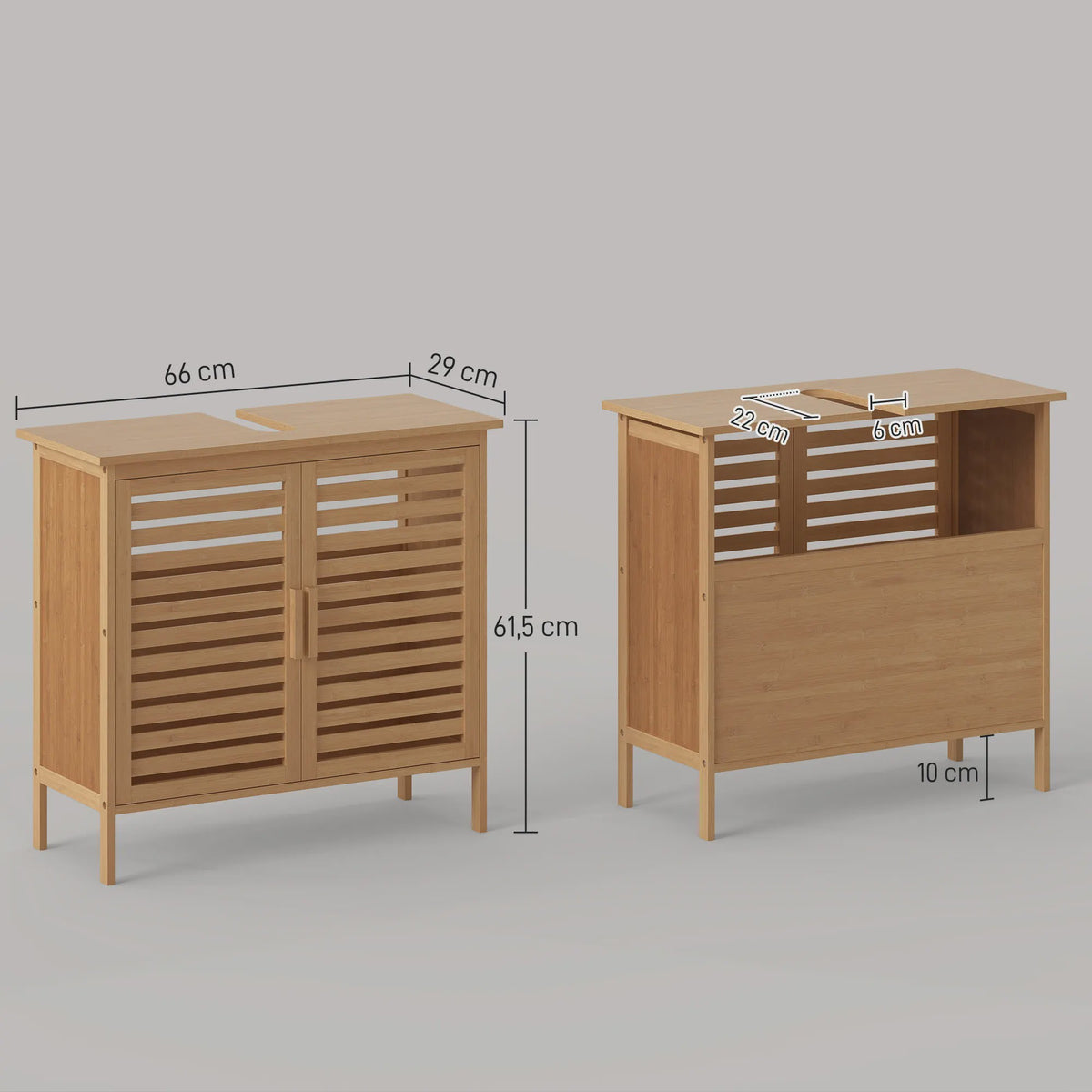 Bamboe Onderbouwmeubel voor Wastafel - 2 Deuren - 66x29 cm
