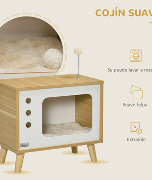 Pawhut Kattenmand in Retro TV-Design met Zachte Kussens - 50x28x43 cm