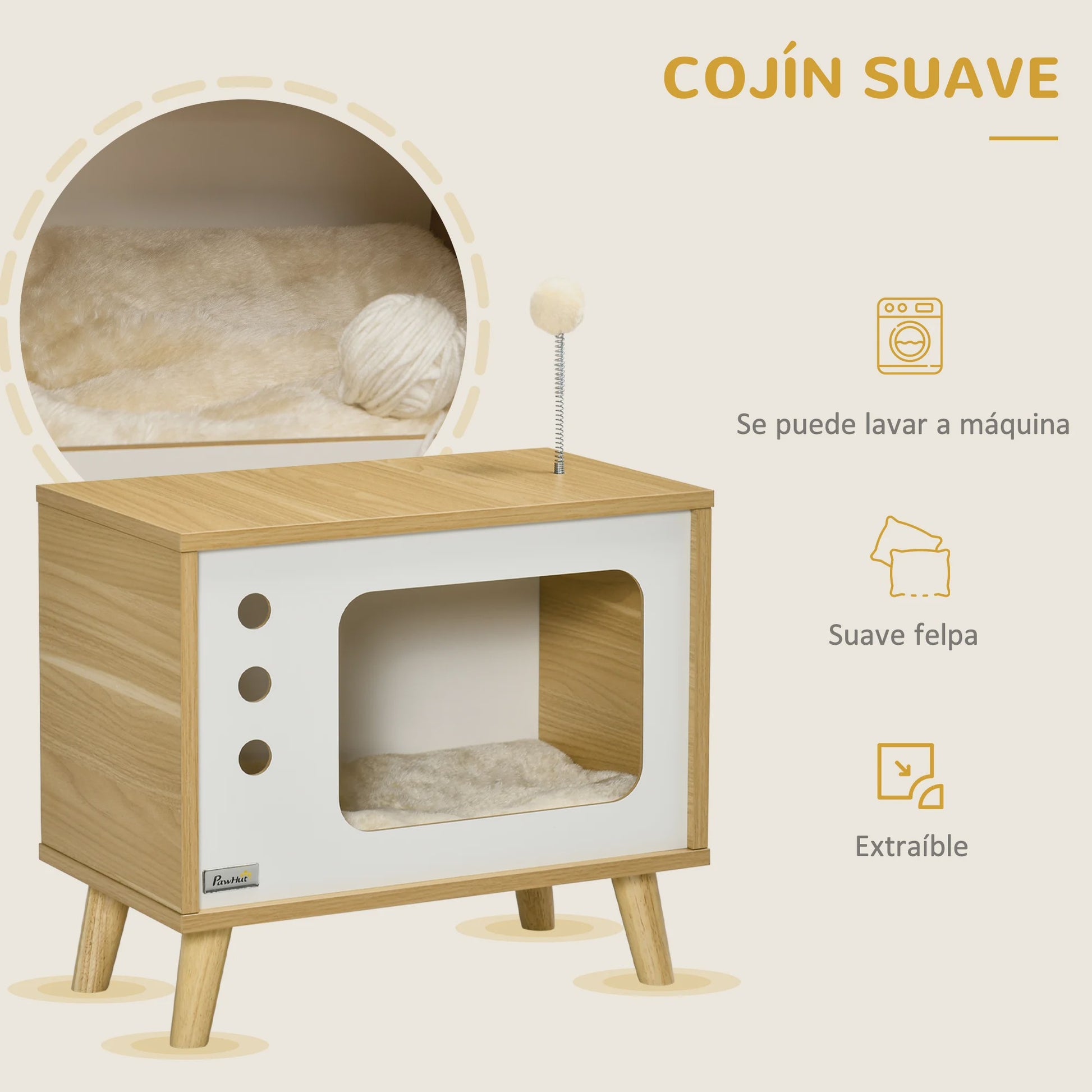 Pawhut Kattenmand in Retro TV-Design met Zachte Kussens - 50x28x43 cm