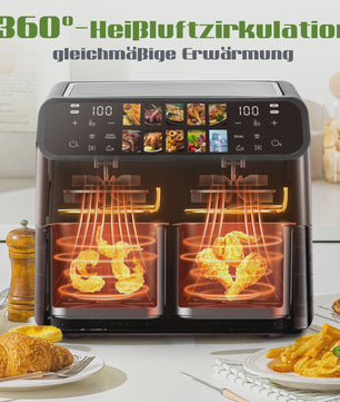 Dubbele Airfryer 9L met Zichtvenster & Touchscreen - Gezond Frituren
