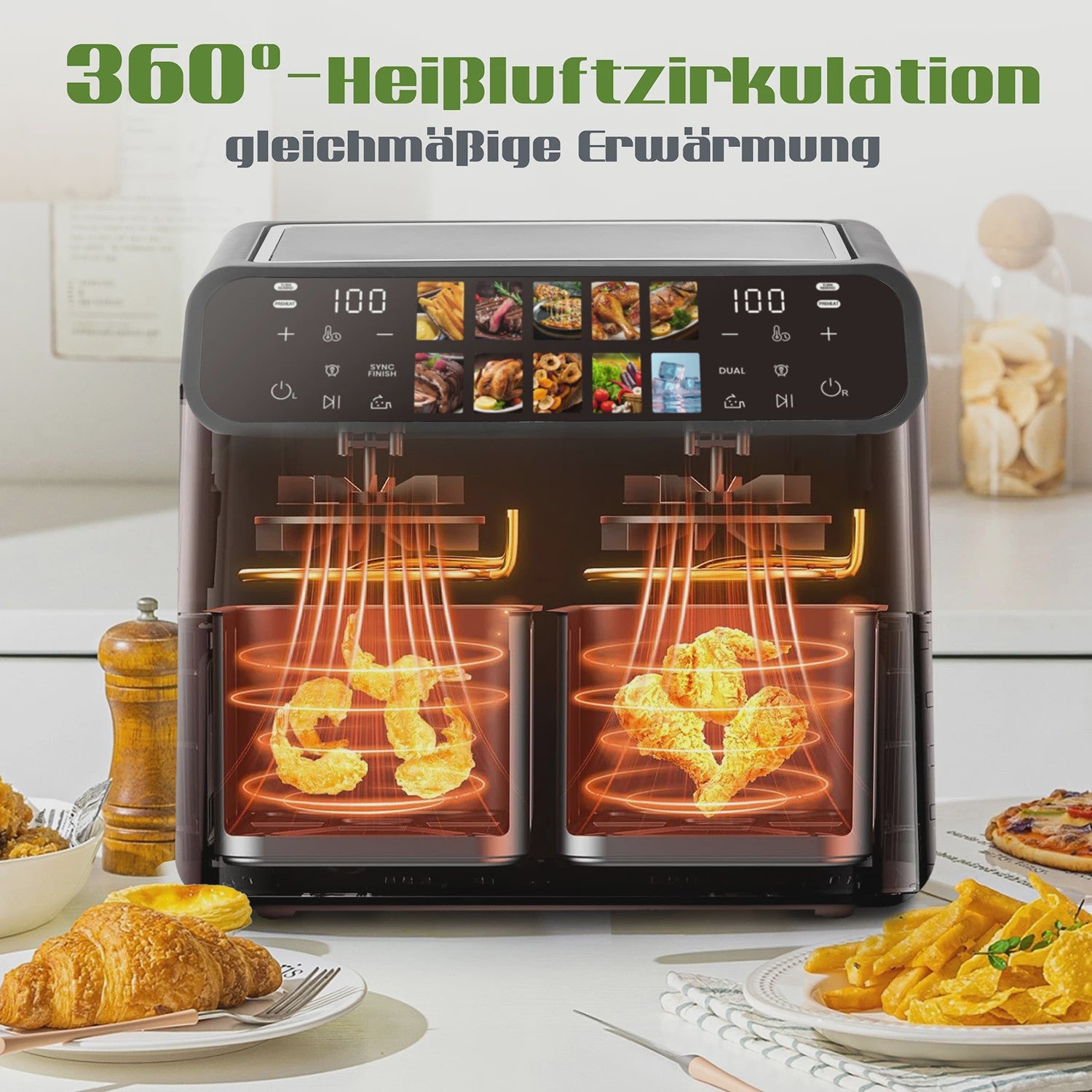 Dubbele Airfryer 9L met Zichtvenster & Touchscreen - Gezond Frituren