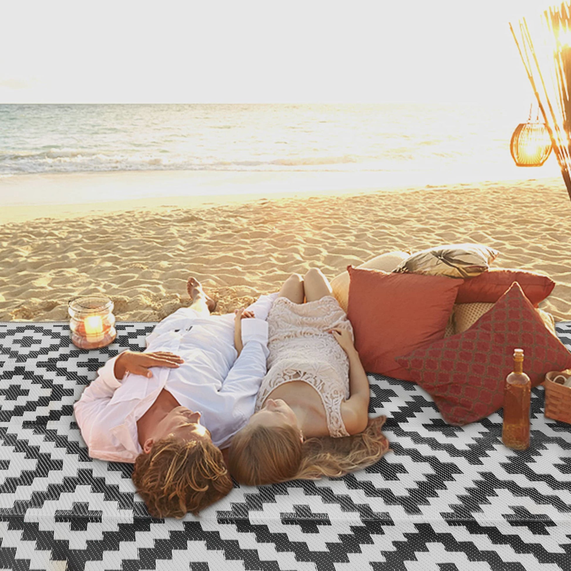 Groot Outdoor Vloerkleed - Opvouwbaar & Omkeerbaar - Plastic Riet - Voor Tuin, Camping, Strand & RV
