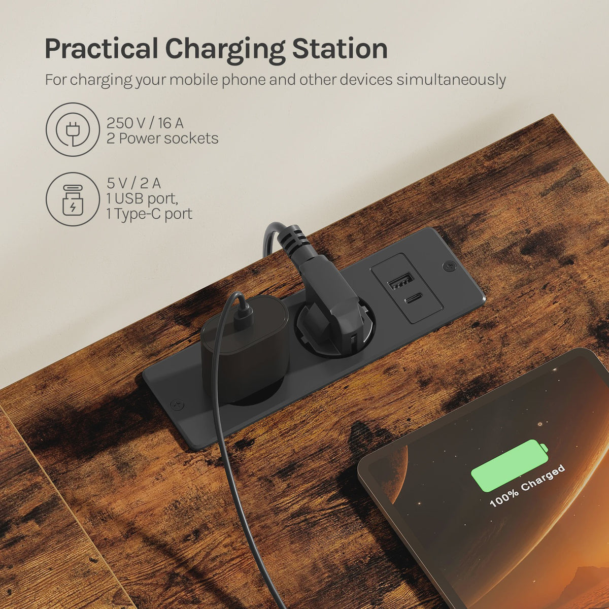 L-vormig Gaming Bureau met 5 Lades, USB Opladen & LED Verlichting - Hoekbureau voor Thuiswerkplek