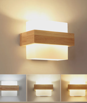 Houten Wandlamp Cilinder met Matglas en 3-kleuren LED E27 Lamp