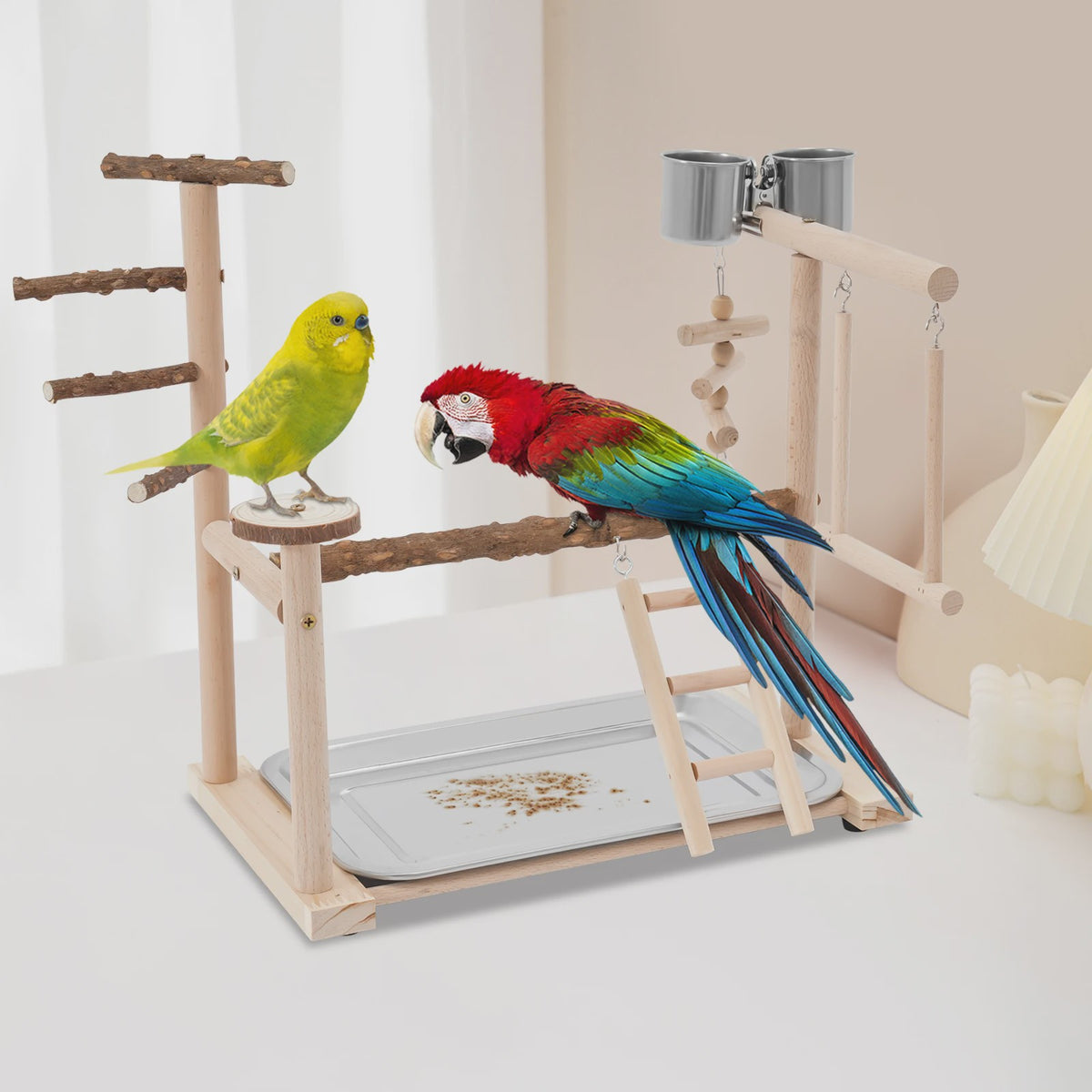 Houten Vogel Speeltoren met Ladder, Schommel en Voerbakjes