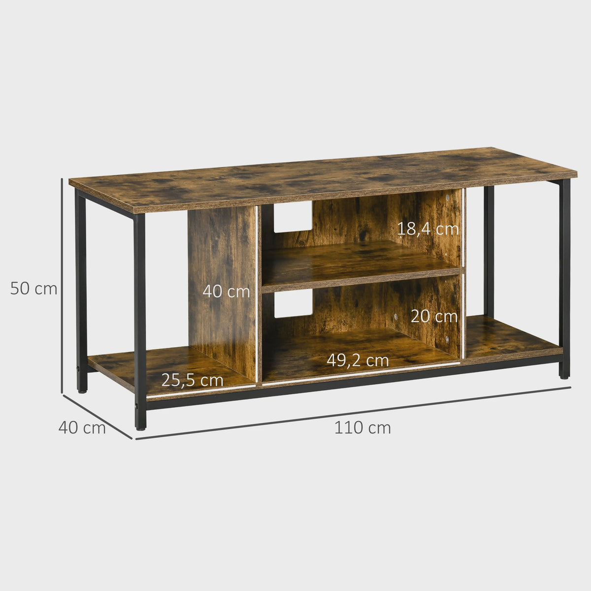HOMCOM furniture TV cm TV TV furniture up to 55 inch with open compartments and adjustable shelf, industrial TV bench for bedroom, living room, rustic brown