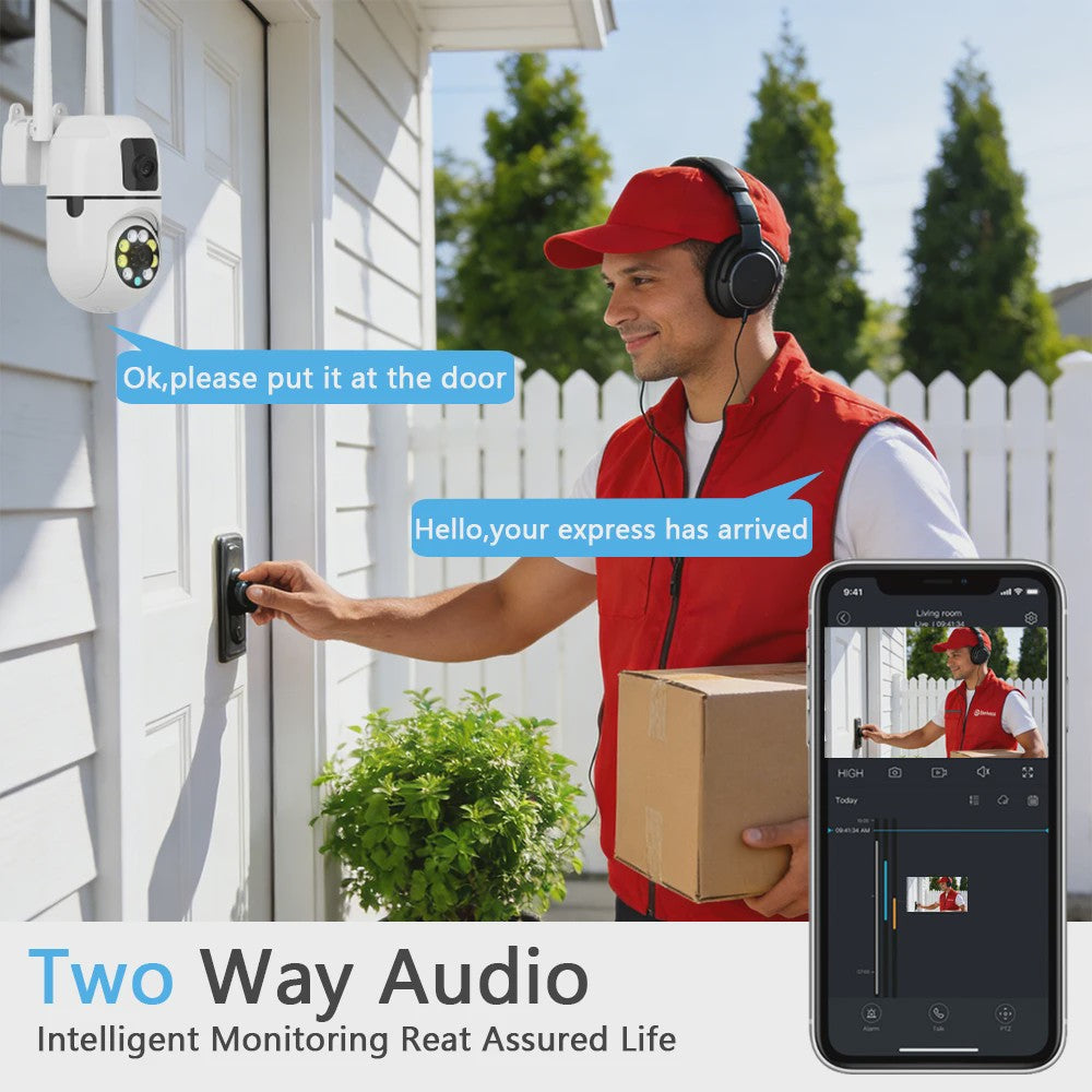 2x WiFi Dual Lens Beveiligingscamera - Waterdicht, Binnen/Buiten, Bewegingsdetectie, Cloud Opslag