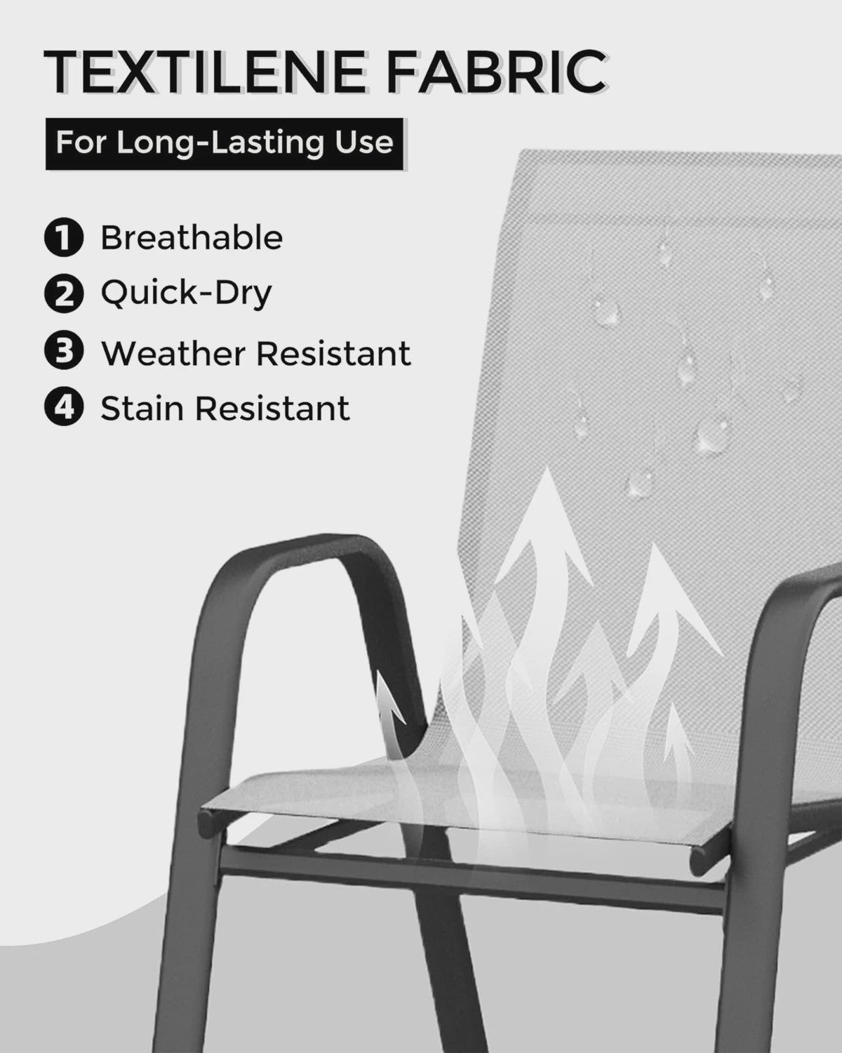 4 Stapelbare Textilene Tuinstoelen - Weerbestendig & UV-bestendig Metaal