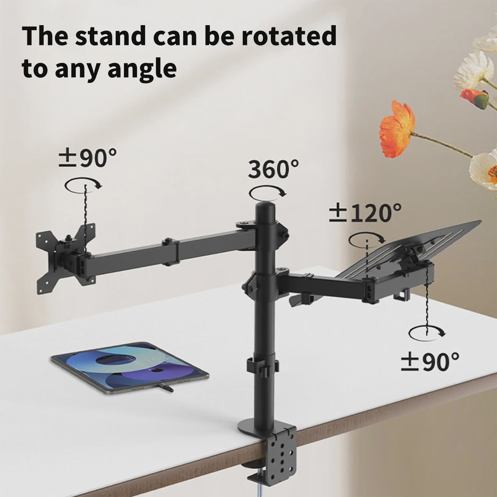 360° Draaibare Laptop & Monitor Standaard met Kabelmanagement