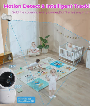 WiFi Babyfoon met Twee Camera's, Split-Screen, App Controle & 4.3" IPS Scherm - 2K 3MP Auto Tracking PTZ