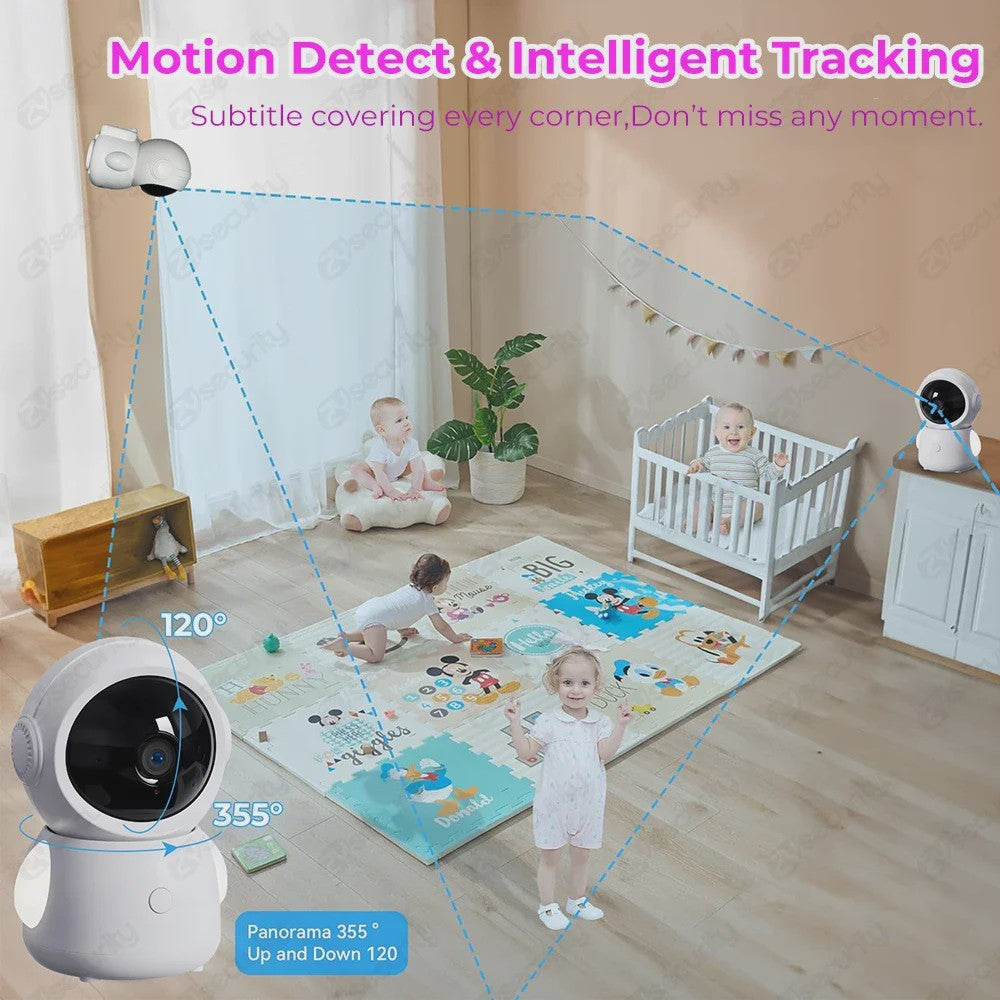 WiFi Babyfoon met Twee Camera's, Split-Screen, App Controle & 4.3" IPS Scherm - 2K 3MP Auto Tracking PTZ