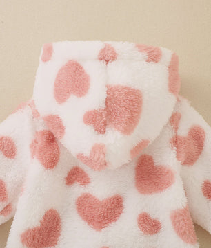 Baby Jumpsuit met Hartjesprint - Warm Fleece Romper met Capuchon voor Peuters en Baby's