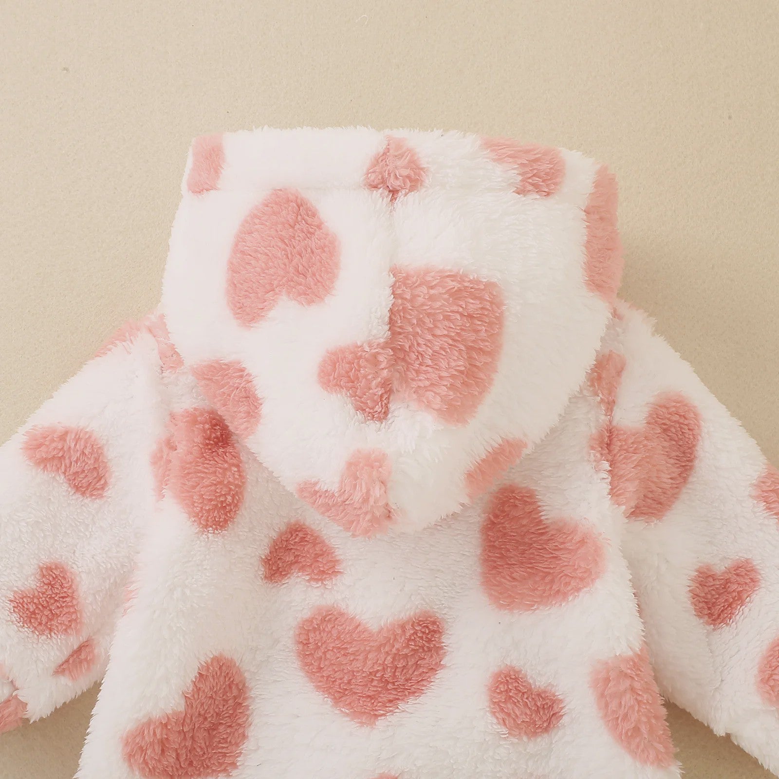Baby Jumpsuit met Hartjesprint - Warm Fleece Romper met Capuchon voor Peuters en Baby's