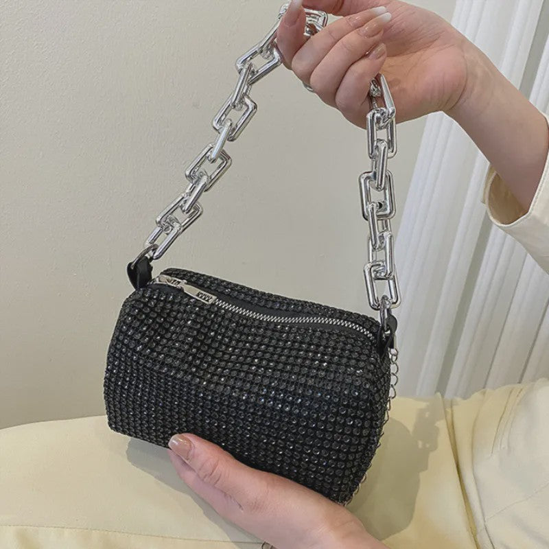 Glitter Strass Bucket Bag met Ketting - Luxe Mini Crossbody Tas voor Dames