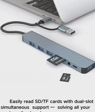 8-in-2 USB-C Hub: Expander met USB 3.0, Type-C, SD/TF & Audio voor Telefoon/Tablet