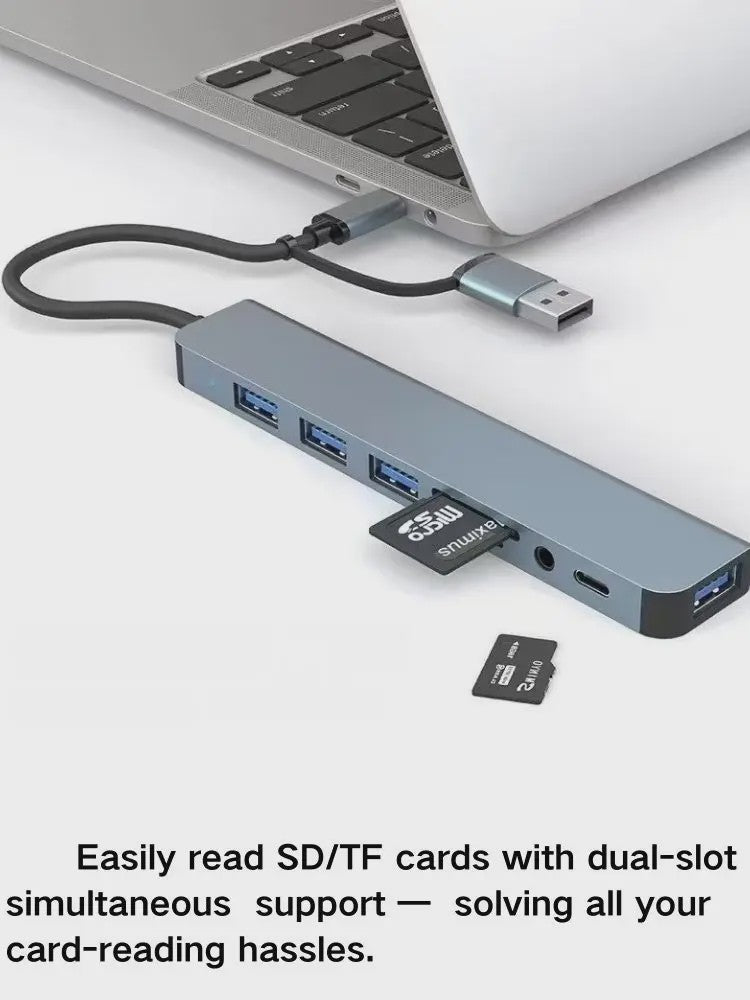 8-in-2 USB-C Hub: Expander met USB 3.0, Type-C, SD/TF & Audio voor Telefoon/Tablet