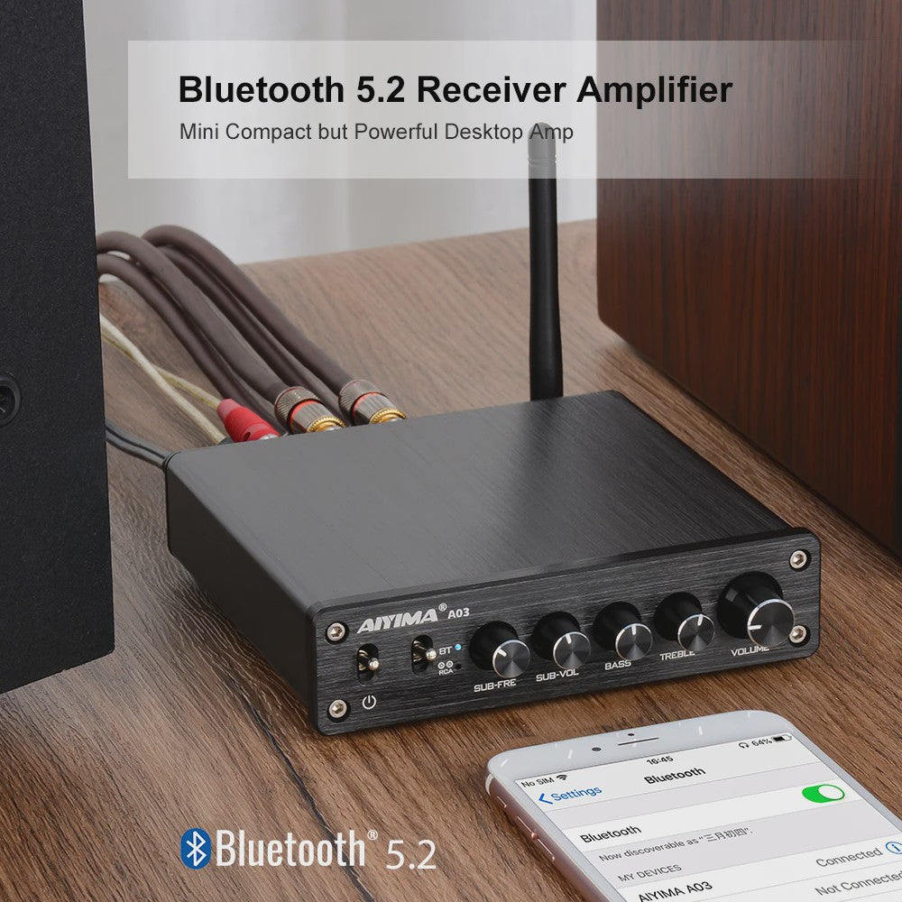 AIYIMA A03 2.1 Bluetooth HiFi Versterker TPA3116D2 Digitale Audio Versterker 50W x 2 + 100W Subwoofer