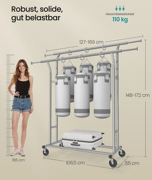 Dubbele Kledingrek op Wielen - Verstelbaar & Robuust Metalen Garderoberek