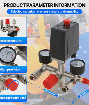 Automatische Drukregelaar Kit voor Compressor met Dubbele Manometers