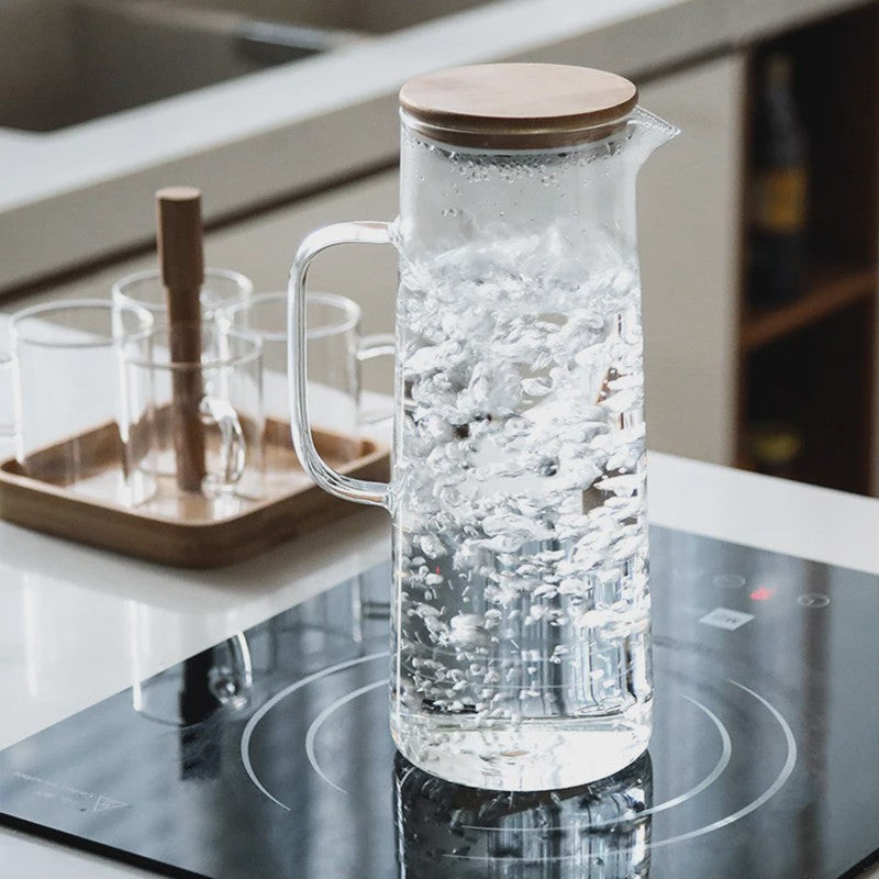 Glazen Karaf met Bamboe Deksel & Filter - 1000ML/1500ML - Voor Water, Sap & Koffie