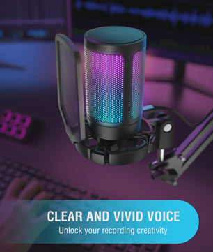 FIFINE Ampligame USB Microfoon voor Gaming & Streaming met Popfilter, Shock Mount & Gain Control