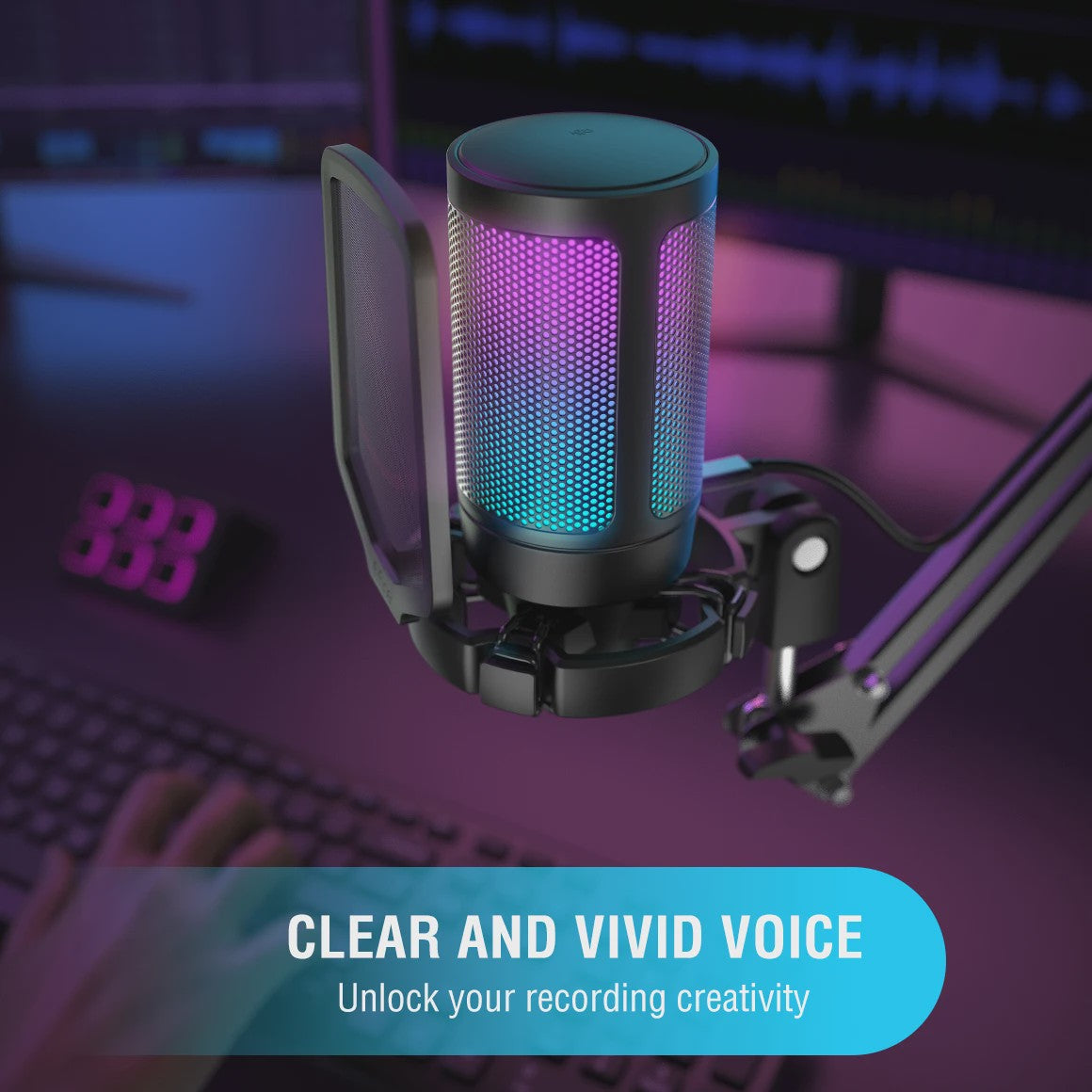 FIFINE Ampligame USB Microfoon voor Gaming & Streaming met Popfilter, Shock Mount & Gain Control