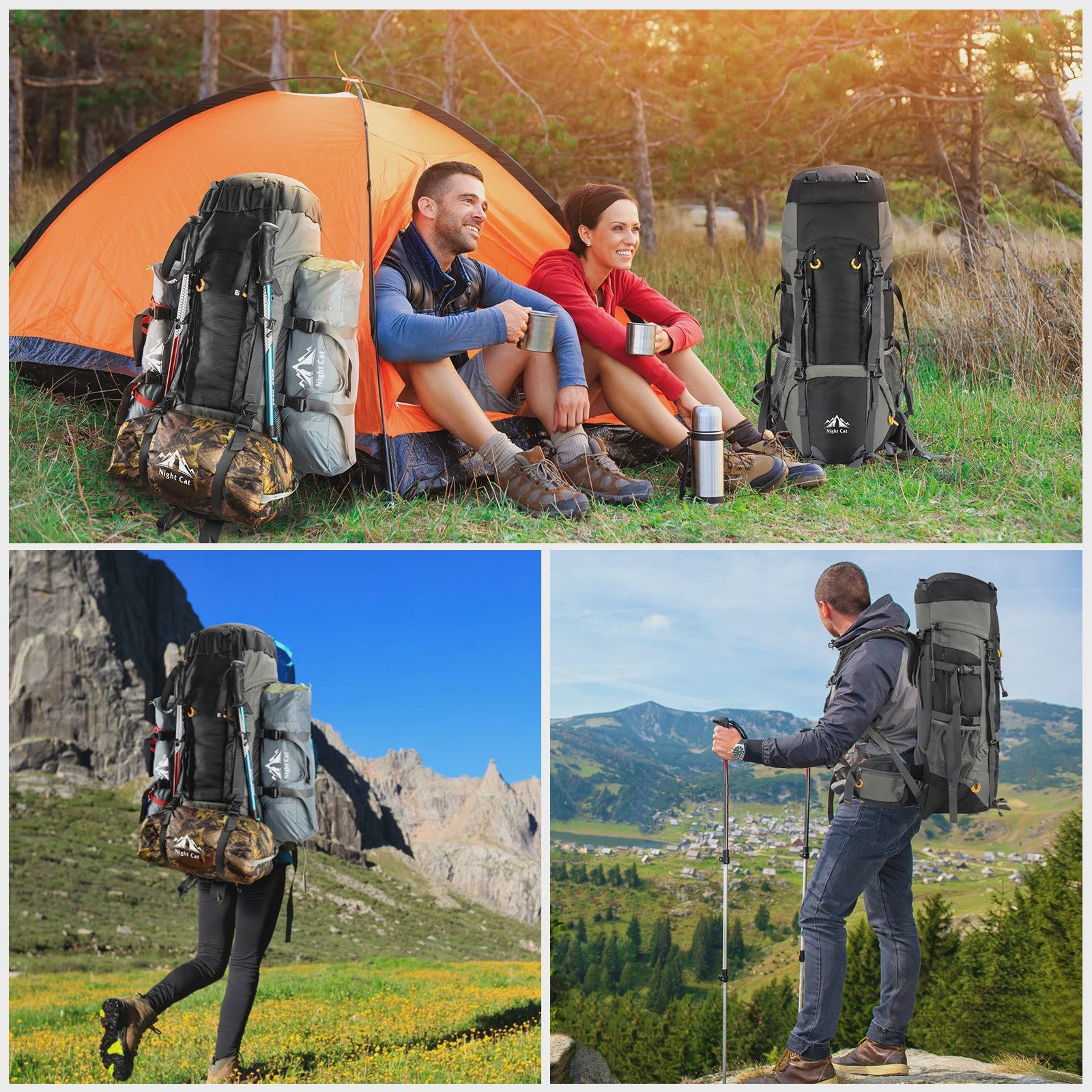 Night Cat Kampeerrugzak 70L/90L - Waterdicht, Lichtgewicht & Ademend - Outdoor Rugzak voor Wandelen & Reizen