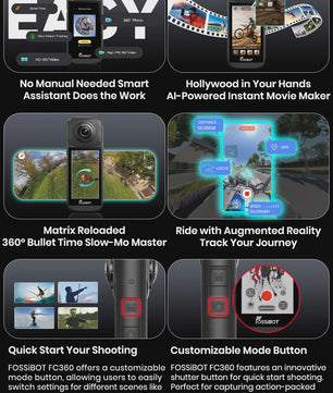 FOSSIBOT FC360 8K Actiecamera met IP68 Waterdichtheid en Invisible Selfie Stick