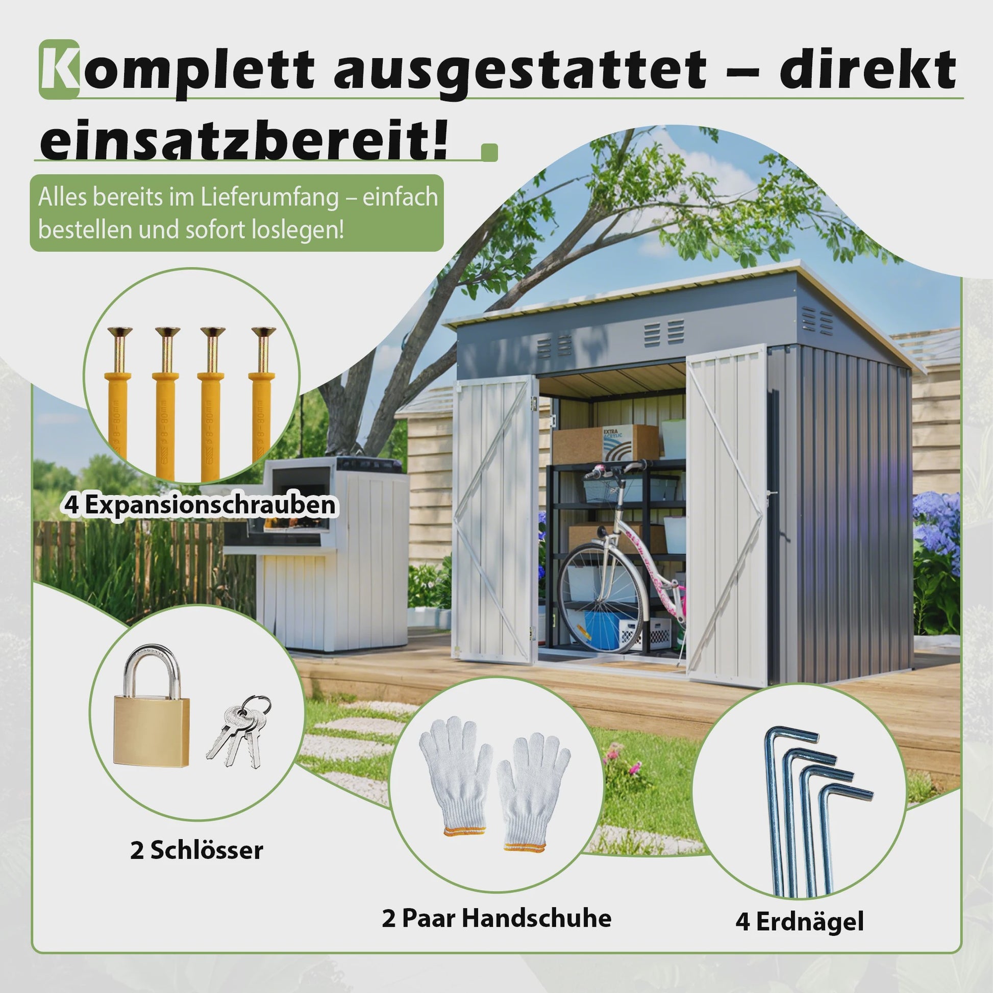 Mega Metalen Tuinhuis 4x8m - Ruim Stalen Tuinmagazijn met Dubbele Deuren, Weerbestendig