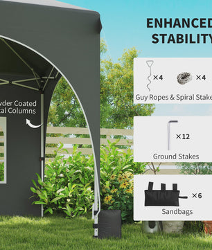 Outsunny Partytent 6x3m Pop-Up met 6 Zijwanden, Verstelbare Hoogte en Ramen