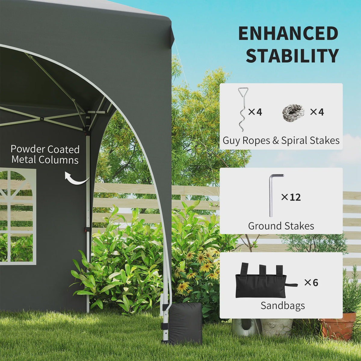 Outsunny Partytent 6x3m Pop-Up met 6 Zijwanden, Verstelbare Hoogte en Ramen