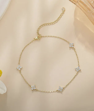 Dames Anklet Klavertje Vier Bloemen - 18K Goudkleurig, Waterdicht & Zirkonia
