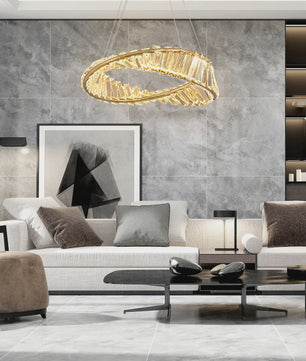 Gouden Kristallen Plafondlamp - Moderne LED Hanglamp voor Woonkamer