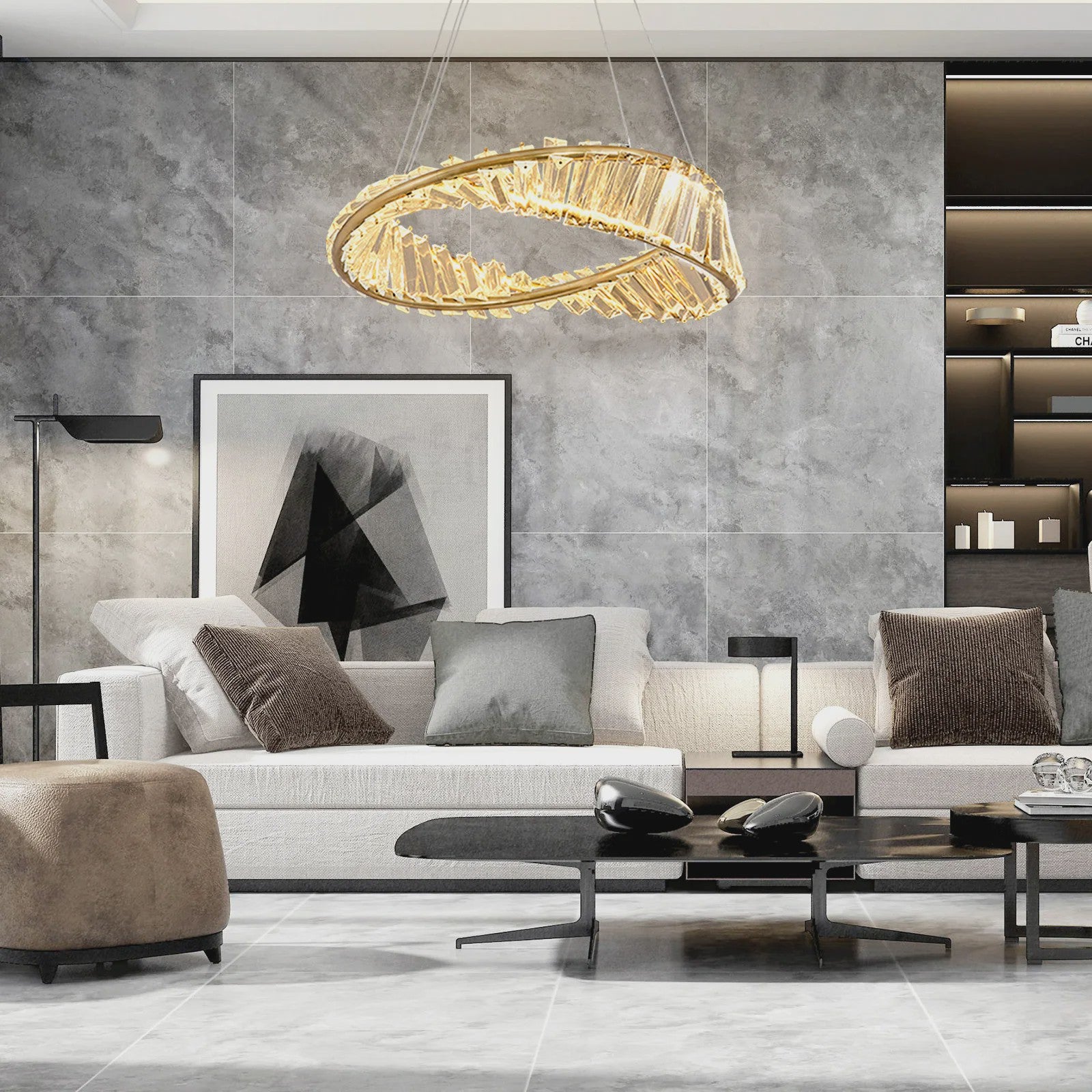 Gouden Kristallen Plafondlamp - Moderne LED Hanglamp voor Woonkamer