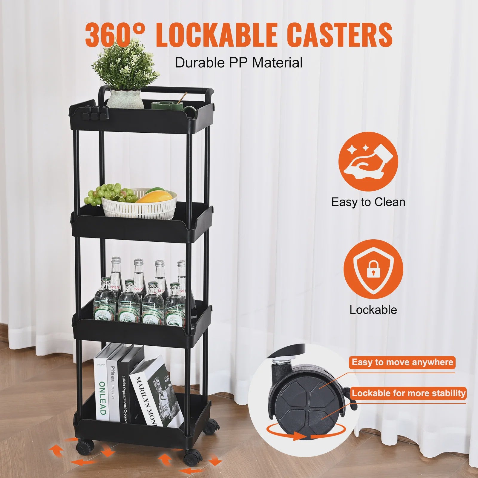 4-Laags Rolbare Opbergkar met Wielen - Keuken, Kantoor & Woonkamer Organizer