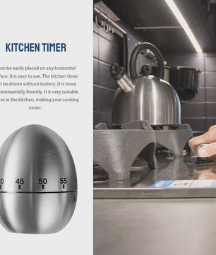 RVS Keuken Timer - Mechanisch, 60 Minuten, Eivormig & Appelvormig Design