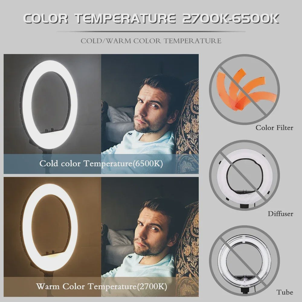 18 Inch Ring Light LED Lamp met Verstelbaar Statief & Telefoonhouder voor YouTube, Foto & Studio