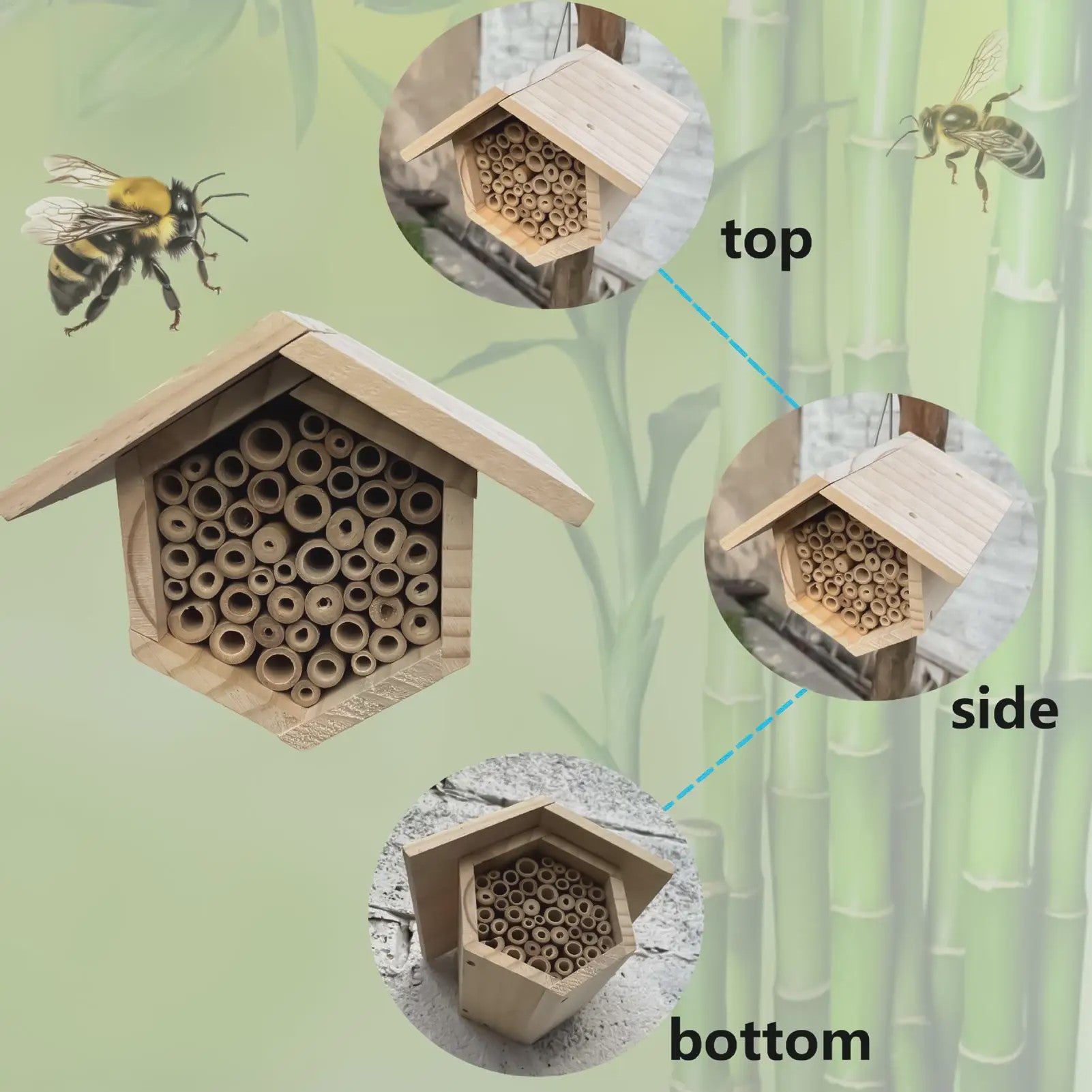 Houten Bijenhotel voor Tuin & Buiten - Natuurlijk Habitat voor Bijen, Vlinders & Insecten