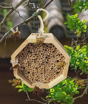 Houten Bijenhotel voor Tuin & Balkon - Vriendelijk voor Bijen en Vlinders