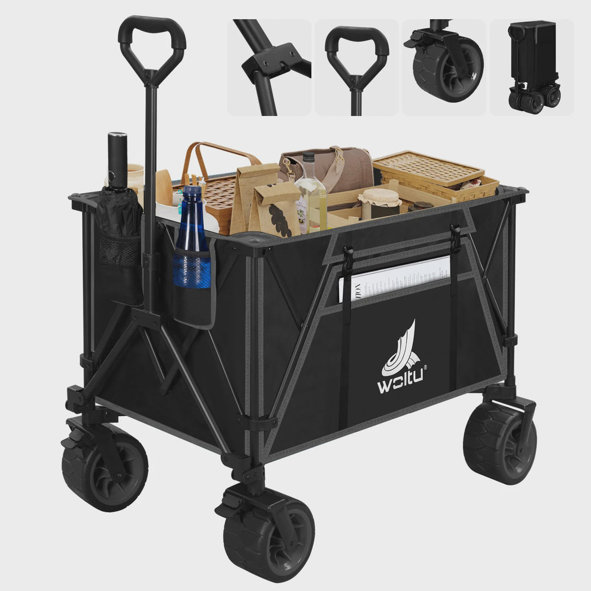 WOLTU Vouwbare Transportkar met Remmen - 240L Camping Kar voor Tuin, Strand & Boodschappen