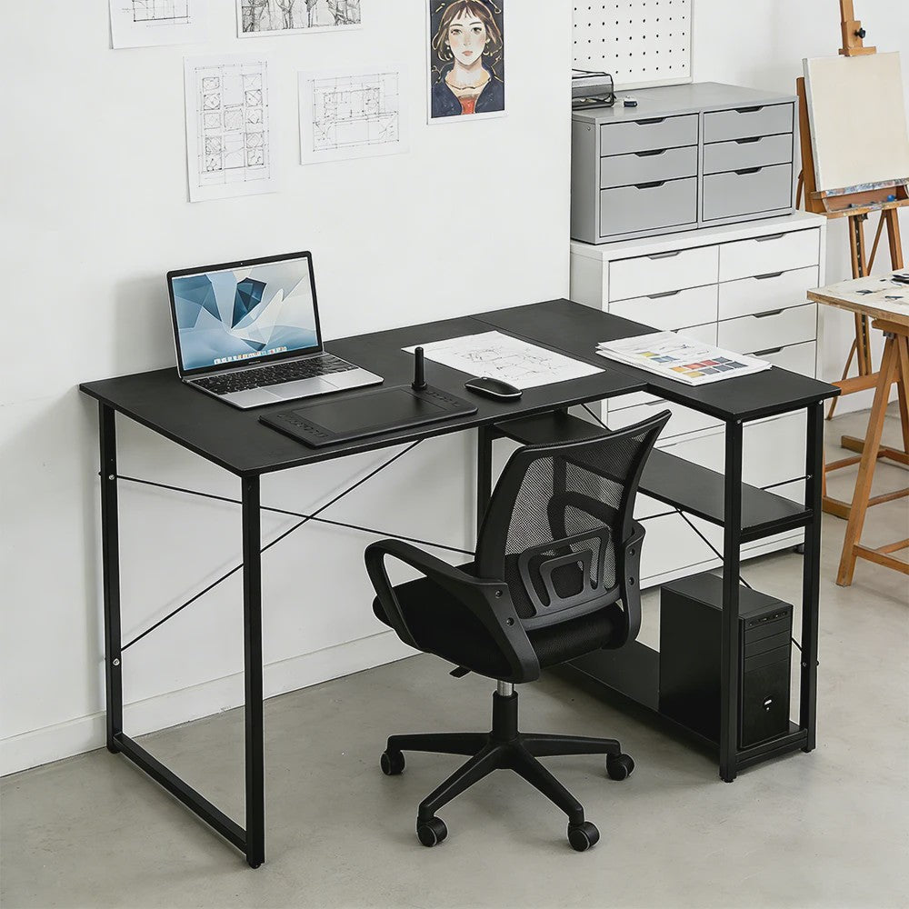 L-vormig Bureau met Opbergrek - Ideaal voor Gaming, PC, Studie & Werk in Slaapkamer (120/100cm)