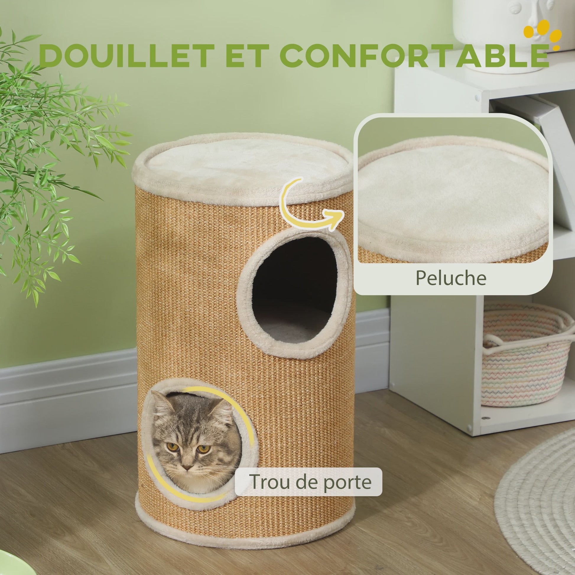 Kattenkrabpaal Toren met 2 Niveaus en Sisal Bekleding - Ø 35x60 cm