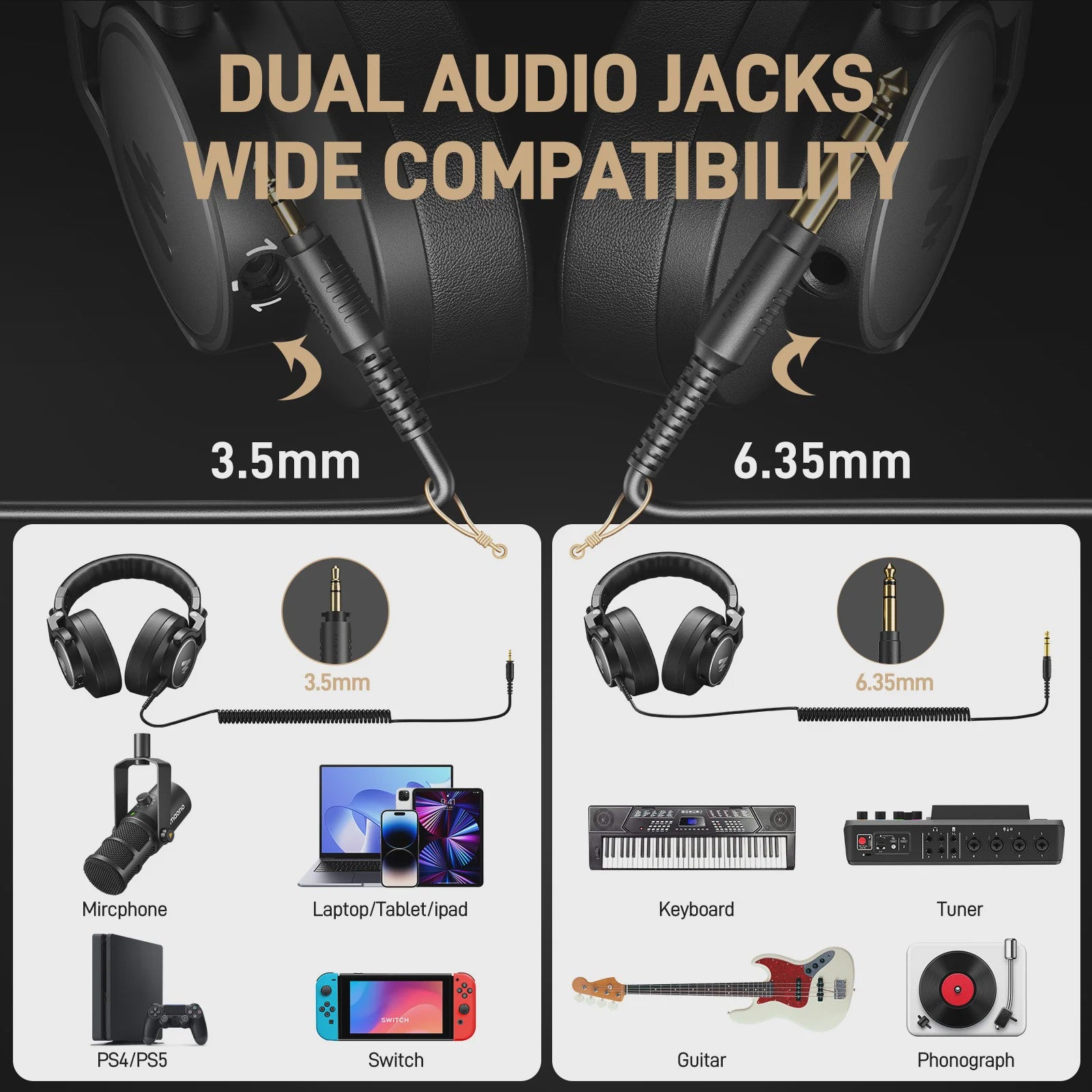 MAONO MH700 Professionele Studio Monitor Koptelefoon - 50mm Driver, Over-Ear, DJ & Podcast