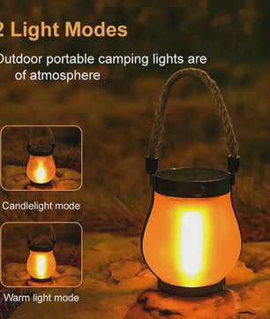 Solar Camping Lantaarn met Vlam Effect - USB Oplaadbaar, Waterdicht IPX4, 800 Lumen