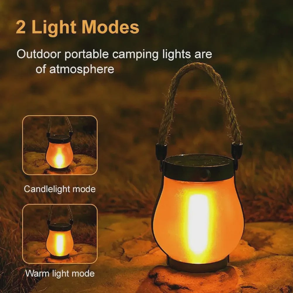 Solar Camping Lantaarn met Vlam Effect - USB Oplaadbaar, Waterdicht IPX4, 800 Lumen
