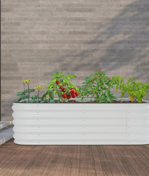 Verhoogd Plantenbed Verzinkt Staal Ovaal 195x60x43cm - Wit/Lichtgrijs