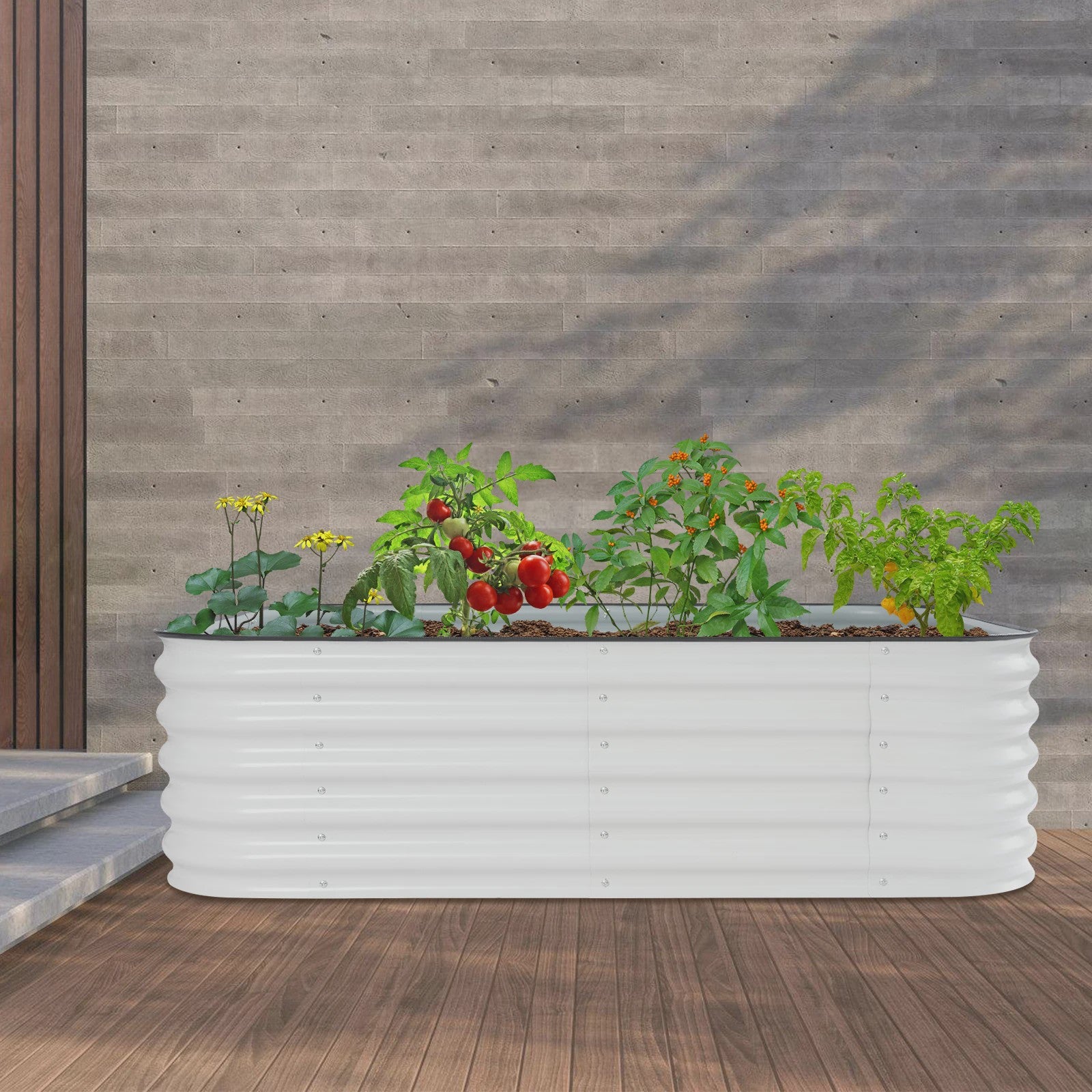 Verhoogd Plantenbed Verzinkt Staal Ovaal 195x60x43cm - Wit/Lichtgrijs